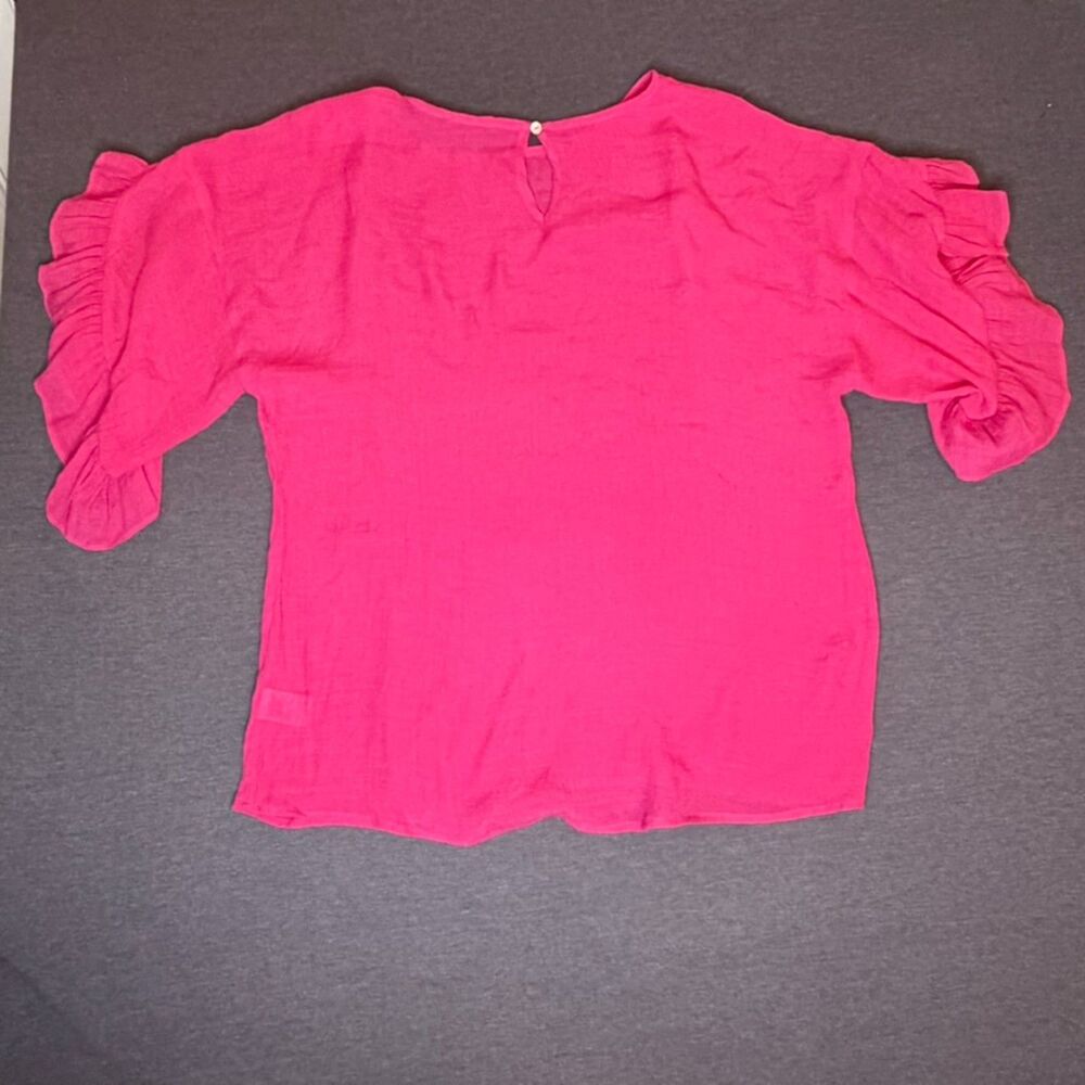 Doe & Rae Pink Ruffle Sleeve Blouse Medium Textured Boho Top Size Medium - Picture 13 of 13